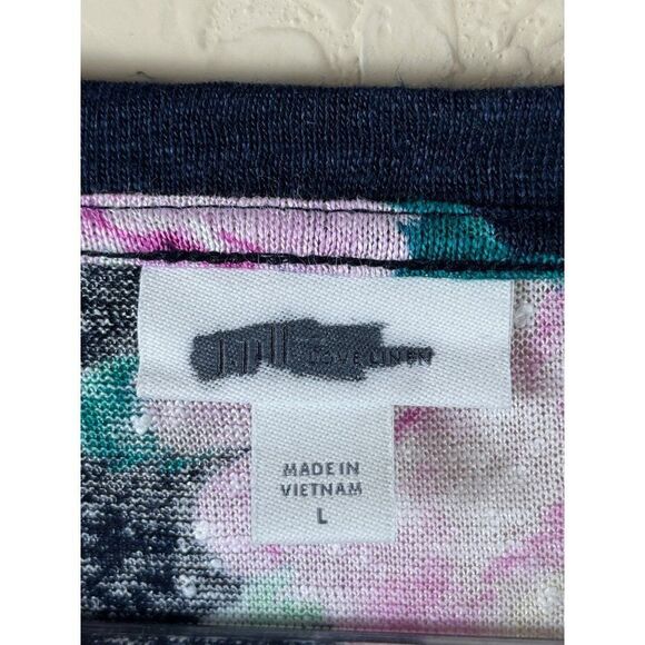 J. Jill Love Linen Tropical Floral Side Tie Short Sleeve Top Blouse Large Navy - Picture 6 of 9